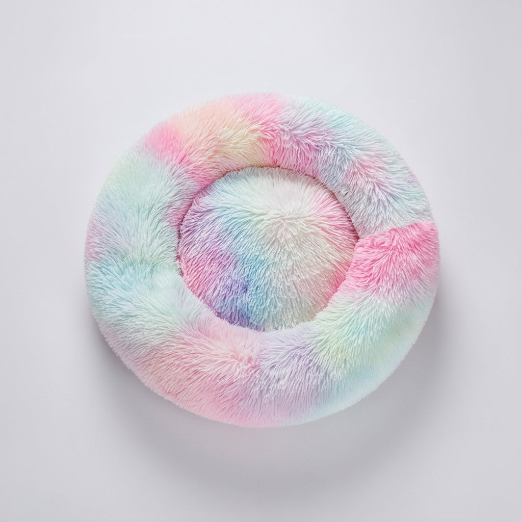 Fluffy Donut Dog Bed  Warm Soft Long Plush Pet Cushion Dog House Cat  Bed Washable Pet Sofa Mat Calming Samll Large Dog Beds.