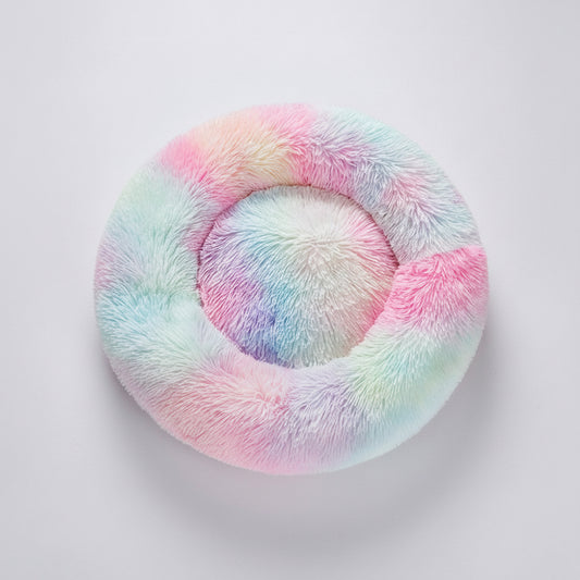 Fluffy Donut Dog Bed  Warm Soft Long Plush Pet Cushion Dog House Cat  Bed Washable Pet Sofa Mat Calming Samll Large Dog Beds.
