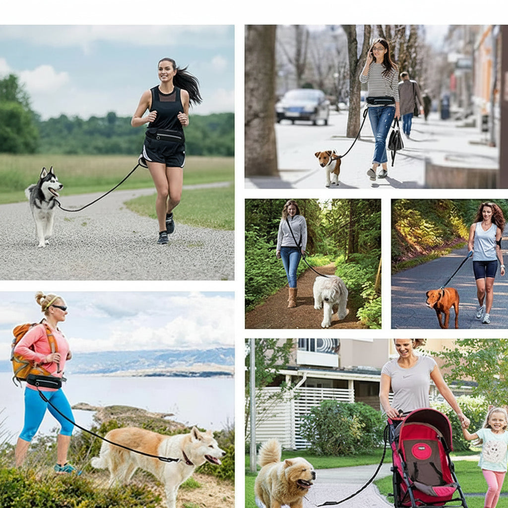 Hands Free Dog Leash Pet Walking And Training Belt With Shock Absorbing Bungee Leash For Up To 180lbs Large Dogs Phone Pocket And Water Bottle Holder..
