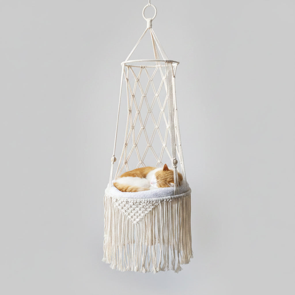 Macrame Hanging Pet Bed Macrame Cat Hammock Wall Hanging Cat Hammock Macrame Cat Bed-Pet Gifts Hammock Macrame Cat Swing