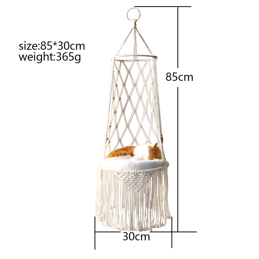 Hanging chair with dimensions and weight displayed on a white background