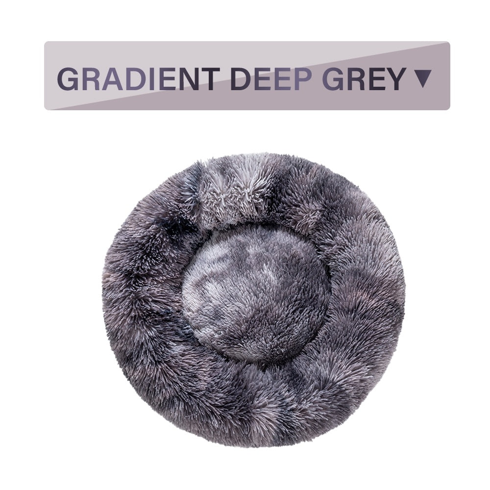 Fluffy gradient deep grey pet bed on a white background
